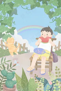 夏天水彩风立夏吃西瓜乘凉 夏天水彩风立夏吃西瓜乘凉
