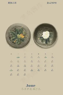 2020年本草中国风药材万年历月历�,免抠元素