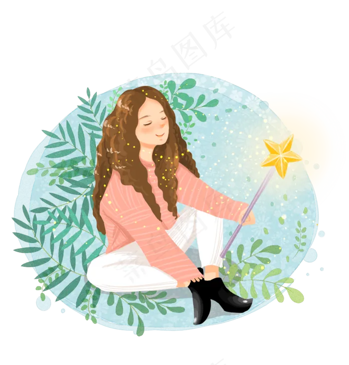 幸运女孩清新水彩手绘好运(2598X2716(DPI:300))psd模版下载