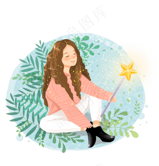 幸运女孩清新水彩手绘好运