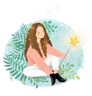 幸运女孩清新水彩手绘好运