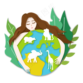 蓝色手绘装饰低地球日装饰图