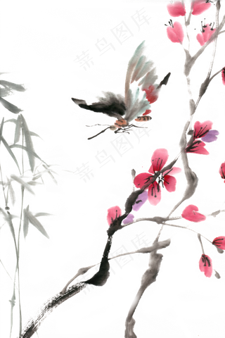 花间蝴蝶水墨画PNG免抠素材