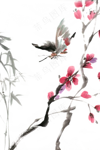 花间蝴蝶水墨画PNG免抠素材