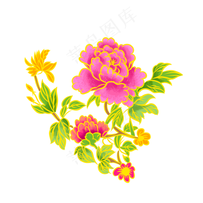国潮双色牡丹素材