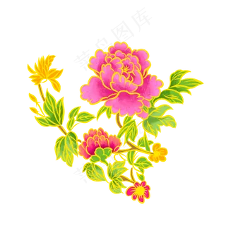 国潮双色牡丹素材