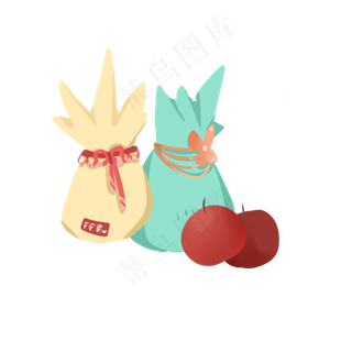 绿色青色包装平安果,免抠元素