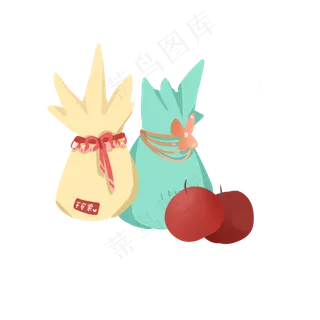 绿色青色包装平安果,免抠元素