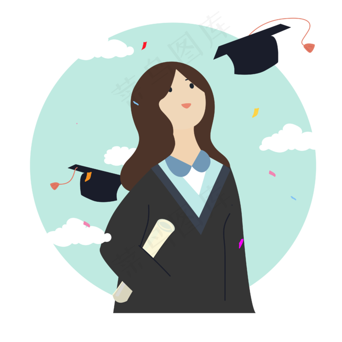 矢量免扣卡通人物博士帽