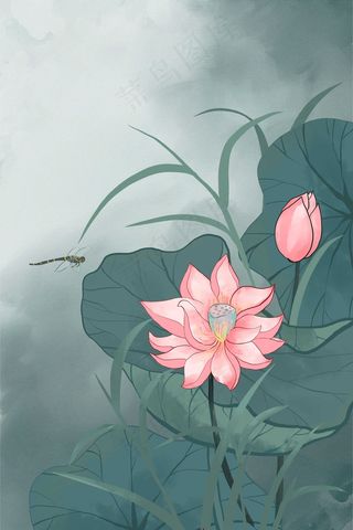 工笔水墨荷叶荷花