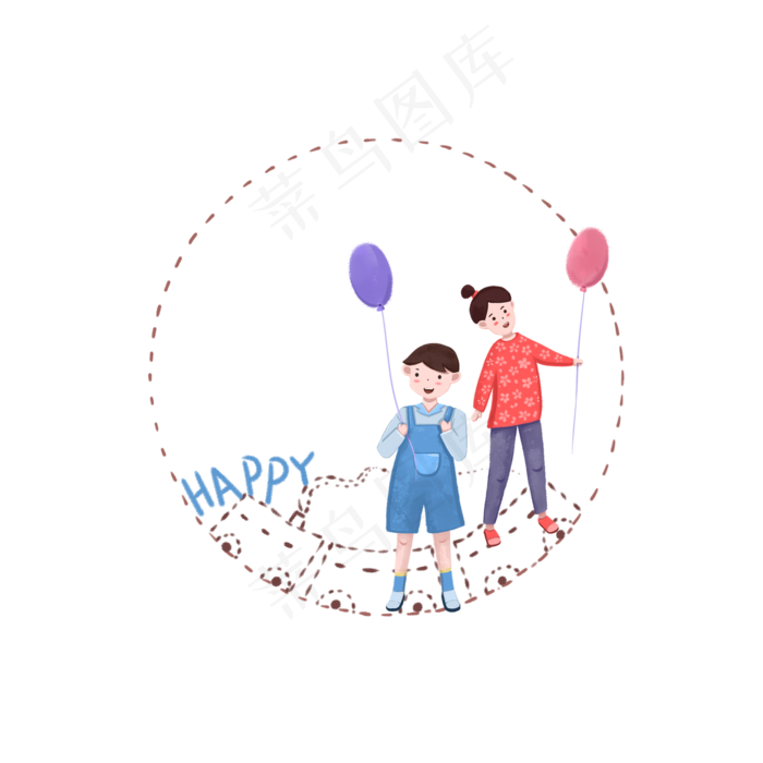 61儿童节之两个孩童手拿气球圆