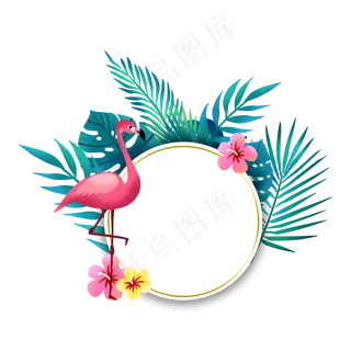 夏季火烈鸟和植物边框,免抠元素