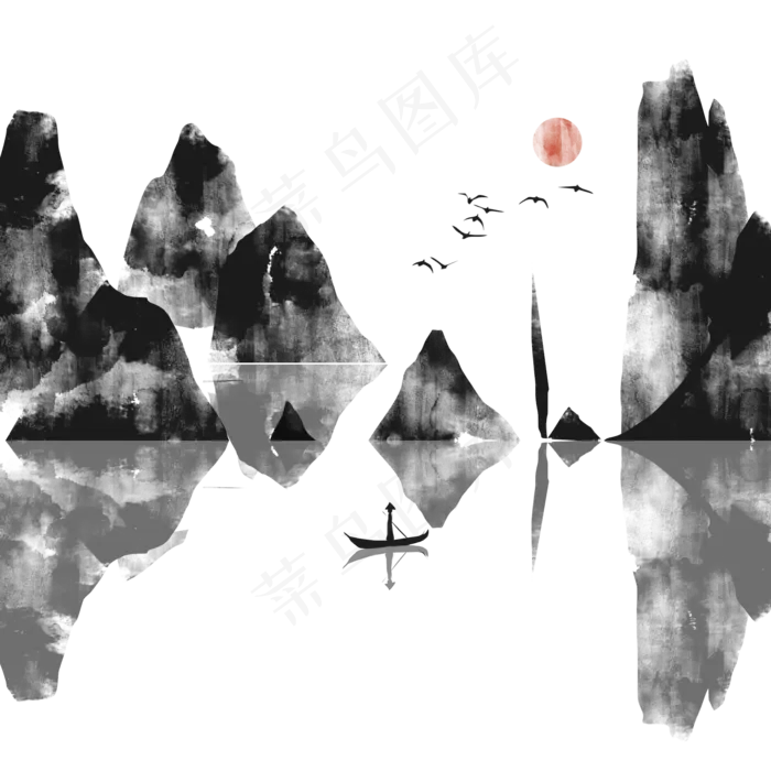 中国风水墨山水装饰元素(2000X2000(DPI:300))psd模版下载