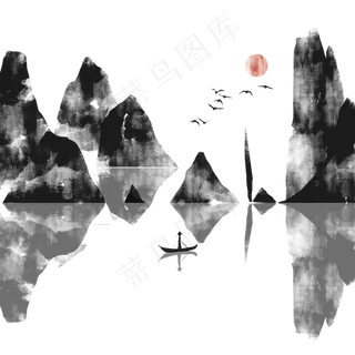 中国风水墨山水装饰元素
