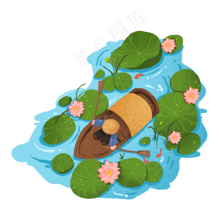 俯视的荷花池中划水的渔夫免抠元(2000*2000px 300 dpi )psd模版下载