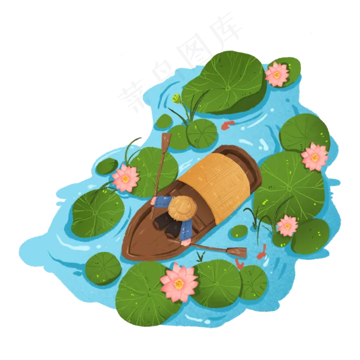 俯视的荷花池中划水的渔夫免抠元(2000*2000px 300 dpi )psd模版下载