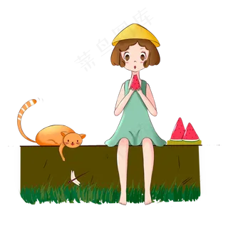 二十四节气夏至女孩和猫