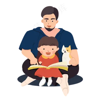 陪女儿读故事书的爸爸