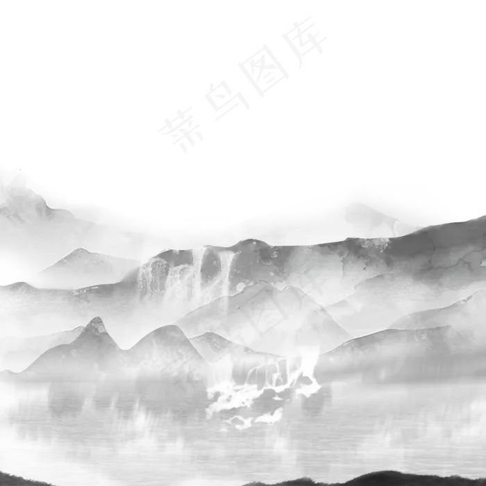 灰色水墨远山风景(2000X2000(DPI:300))psd模版下载