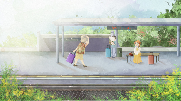 五一节放假出游车站外出场景(2880X1620(DPI:300))psd模版下载