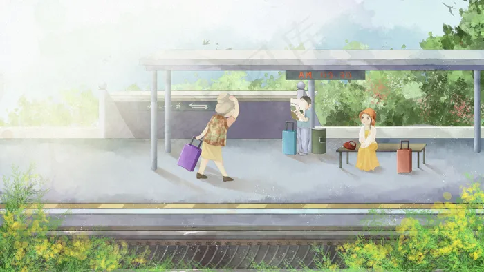 五一节放假出游车站外出场景(2880X1620(DPI:300))psd模版下载