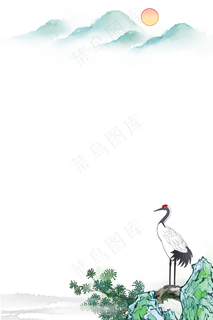 松树仙鹤重阳节古风边框,免抠元素