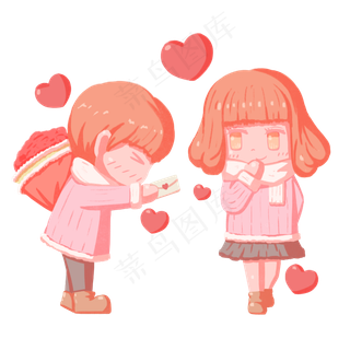 情人节卡通手绘递情书告白人物免