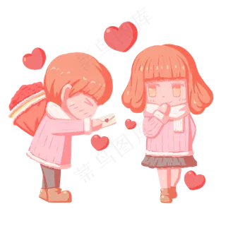 情人节卡通手绘递情书告白人物免