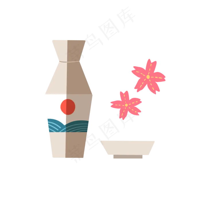 白色的日本樱花酒具,免抠元素