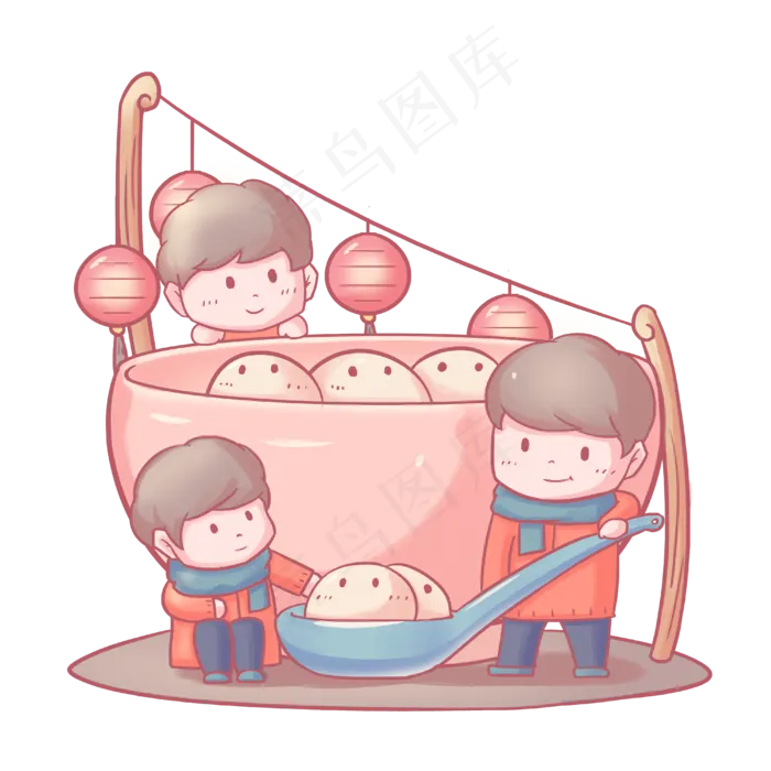 元宵节卡通手绘Q版人物免扣PNG,免抠元素(4000X4000(DPI:300))psd模版下载