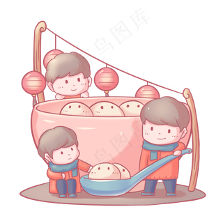 元宵节卡通手绘Q版人物免扣PNG,免抠元素