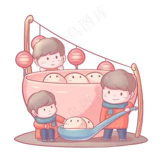 元宵节卡通手绘Q版人物免扣PNG,免抠元素