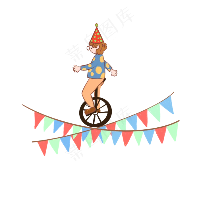 愚人节可爱小丑独轮车三角旗PNG(3000X3000(DPI:300))psd模版下载