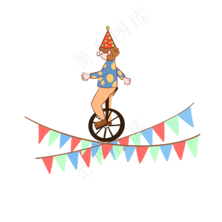 愚人节可爱小丑独轮车三角旗PNG