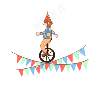愚人节可爱小丑独轮车三角旗PNG