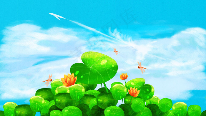 夏天荷花风景清新(2880*1620px 300 dpi )psd模版下载