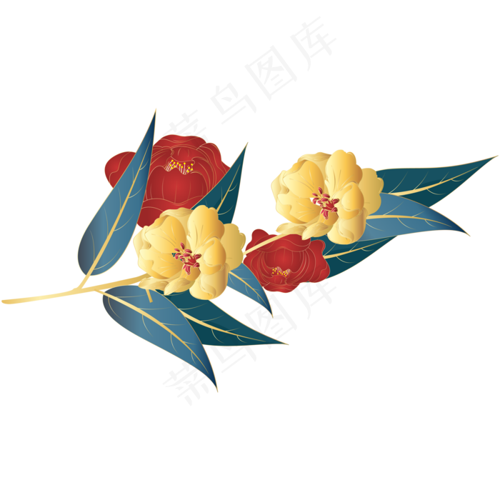 国潮花朵树叶装饰,免抠元素(2000*2000px 300 dpi )ai矢量模版下载