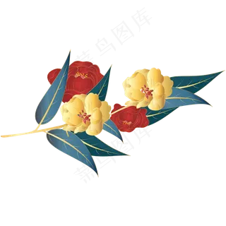 国潮花朵树叶装饰,免抠元素
