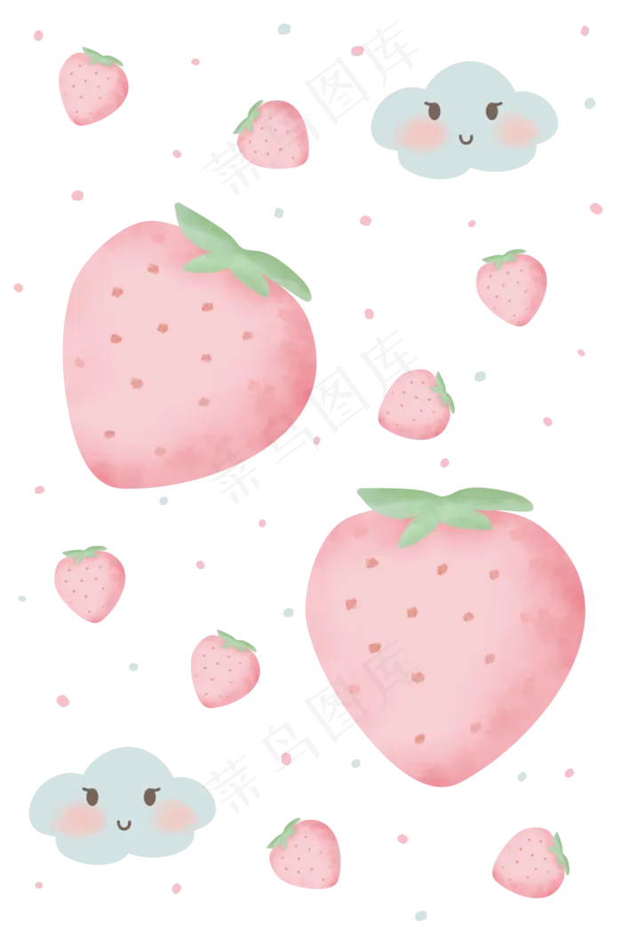可爱草莓印花装饰图,免抠元素(3543X5315(DPI:200))psd模版下载