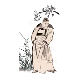 士大夫水墨山水写意散步意境PNG,免抠元素 士大夫水墨山水写意散步意境PNG,免抠元素