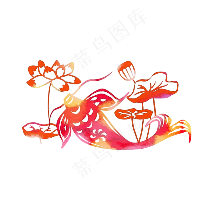 新春年年有余剪纸,免抠元素(2000X2000(DPI:300))psd模版下载