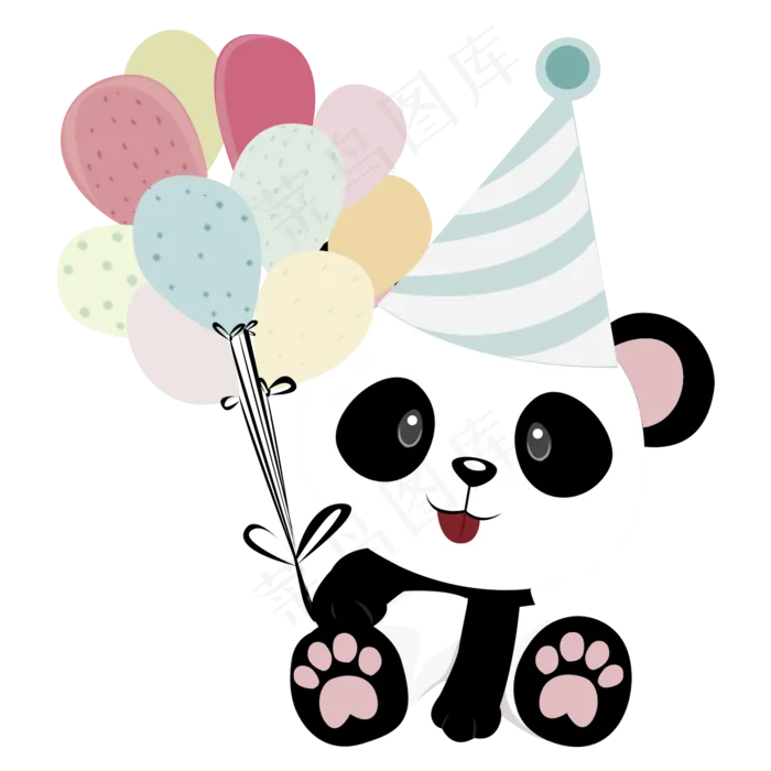 呆萌可爱拿着气球过生日的熊猫可,免抠元素