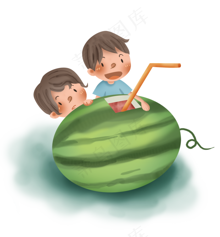 夏季解暑和西瓜汁的小朋友(2000X2158(DPI:299))psd模版下载