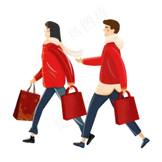 春节过年年货大采购卡通素材,免抠元素