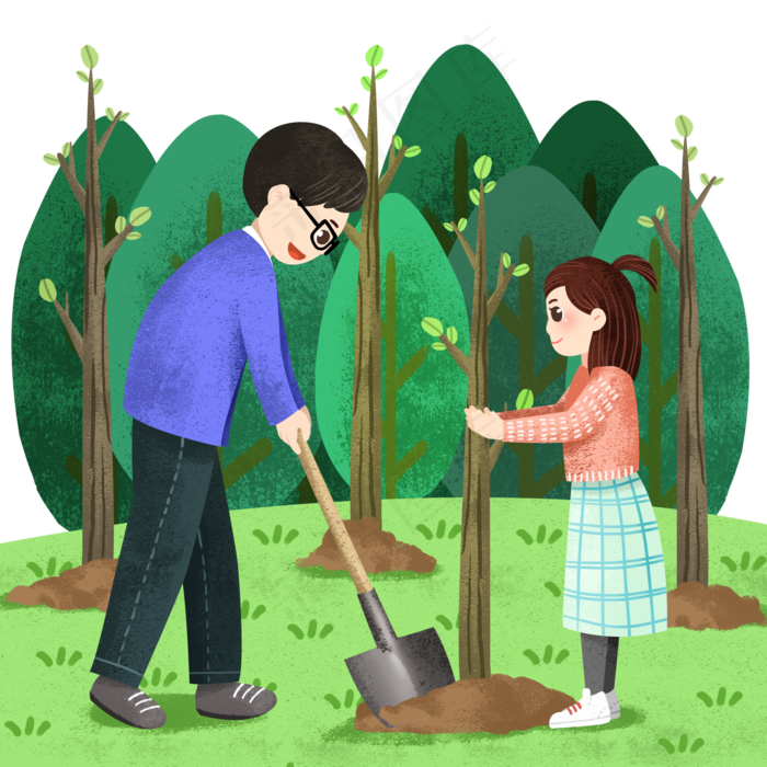 植树节种树的小孩,免抠元素