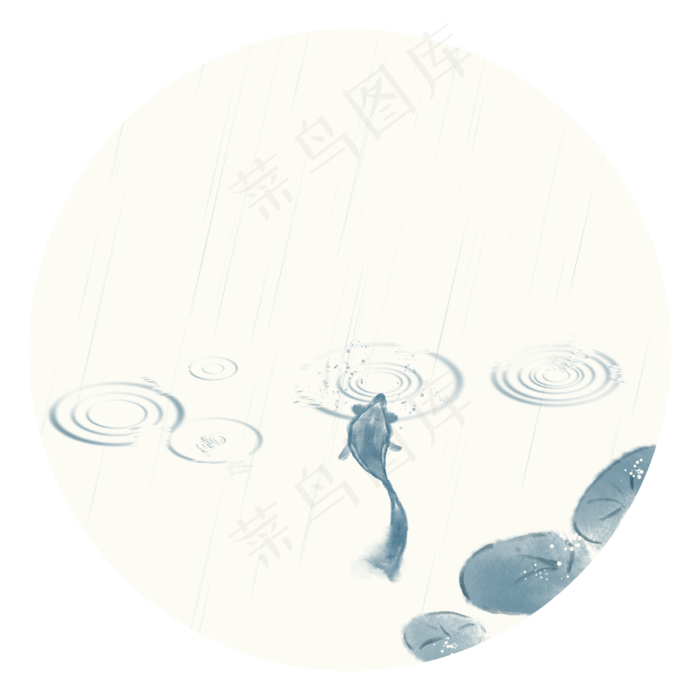 中国风青色水墨水面锦鲤装饰元素(2362X2362(DPI:300))psd模版下载