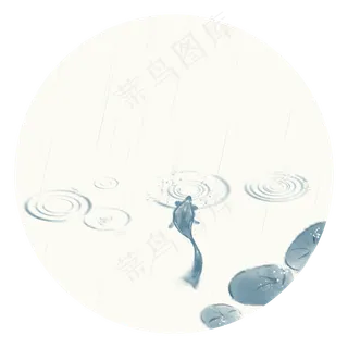 中国风青色水墨水面锦鲤装饰元素