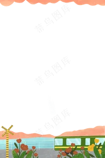 春天风景站台春光车装饰边框PNG