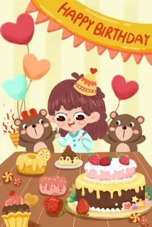 黄色小清新女孩过生日