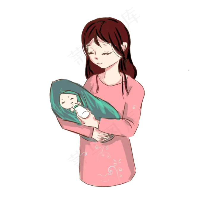 母亲节手绘妈妈喂孩子喝奶(2000X2000(DPI:300))psd模版下载